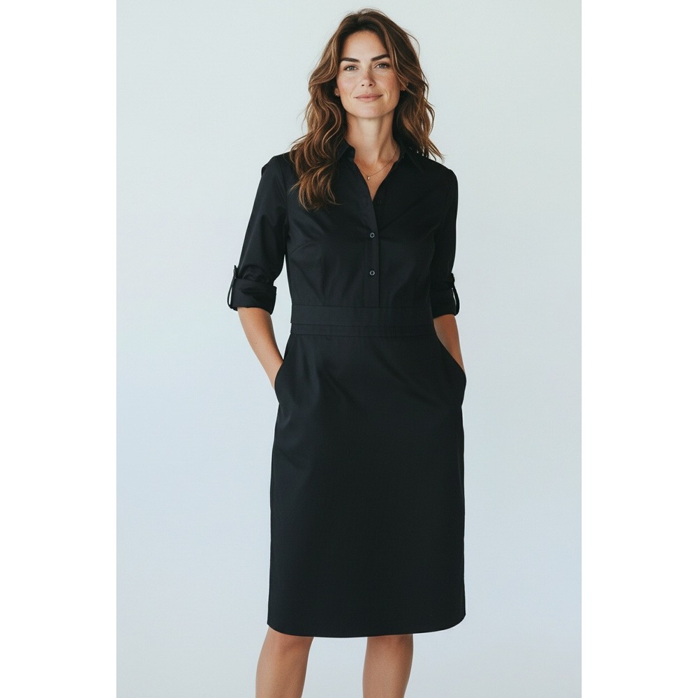 Ann Taylor Black 3/4 Sleeves‎ Button Down Sheath Pencil Dress Size 2
